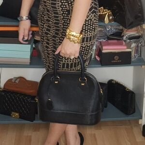 MARIE CLAIRE Alma Pattern Black Leather Handbag Used